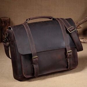 VASCHY Leather Messenger Bag Men Handmade Distressed Leather Vintage Satchel